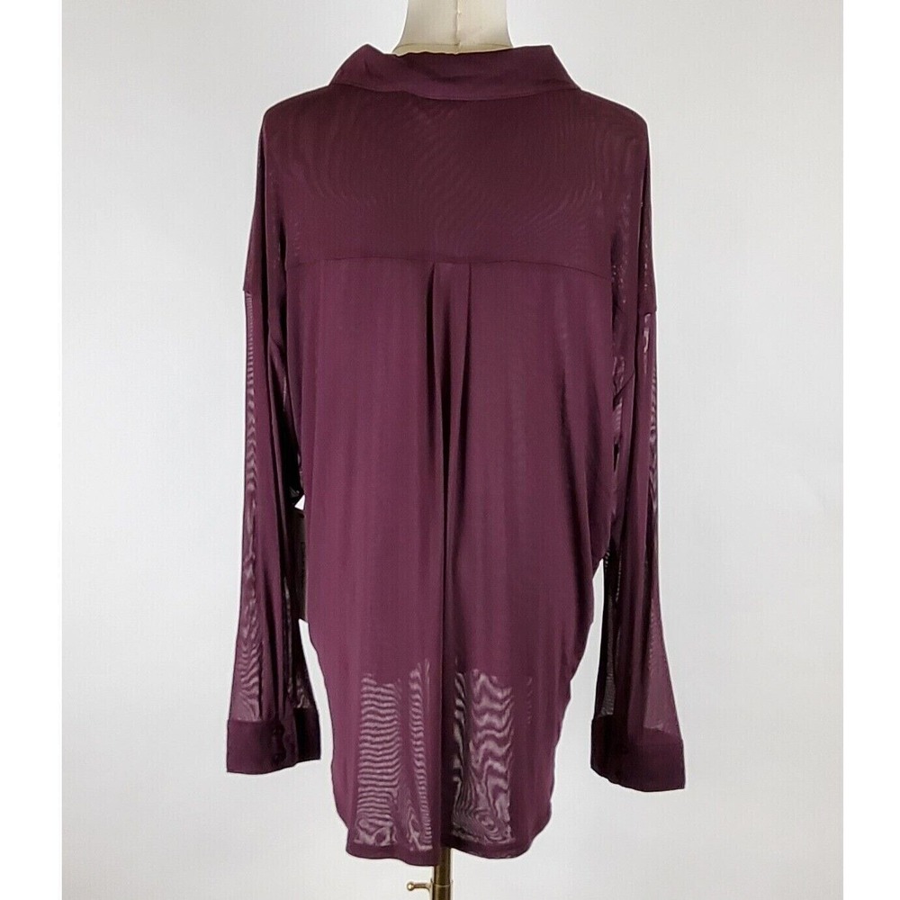 Calvin Klein Top Womens XL Plum Chiffon Long Sleeve Casual Button Up Blouse NWT - Picture 4 of 11